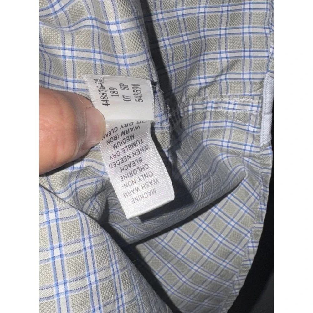 Banana Republic Fitted Dress Shirt Mens L 16-16.5 Grey Blue Plaid Woven In Italy
